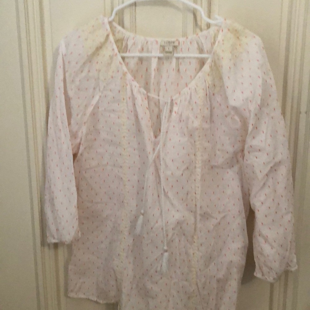 White and Pink Polka Dot Blouse